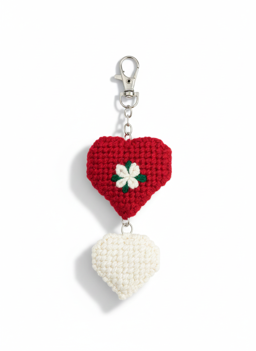 Artisan Heart Shape Needlepoint Keychain