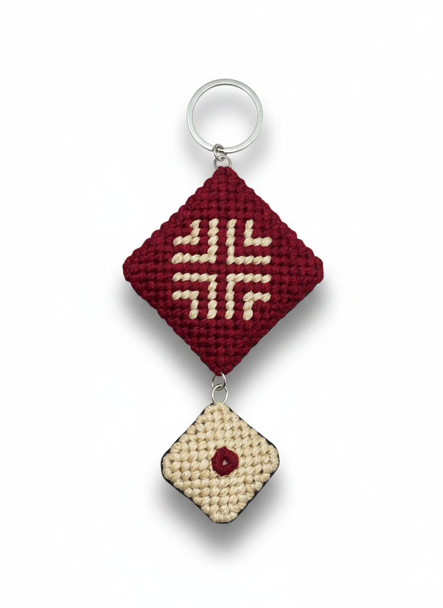 Artisan Geometric Diamond Needlepoint Keychain