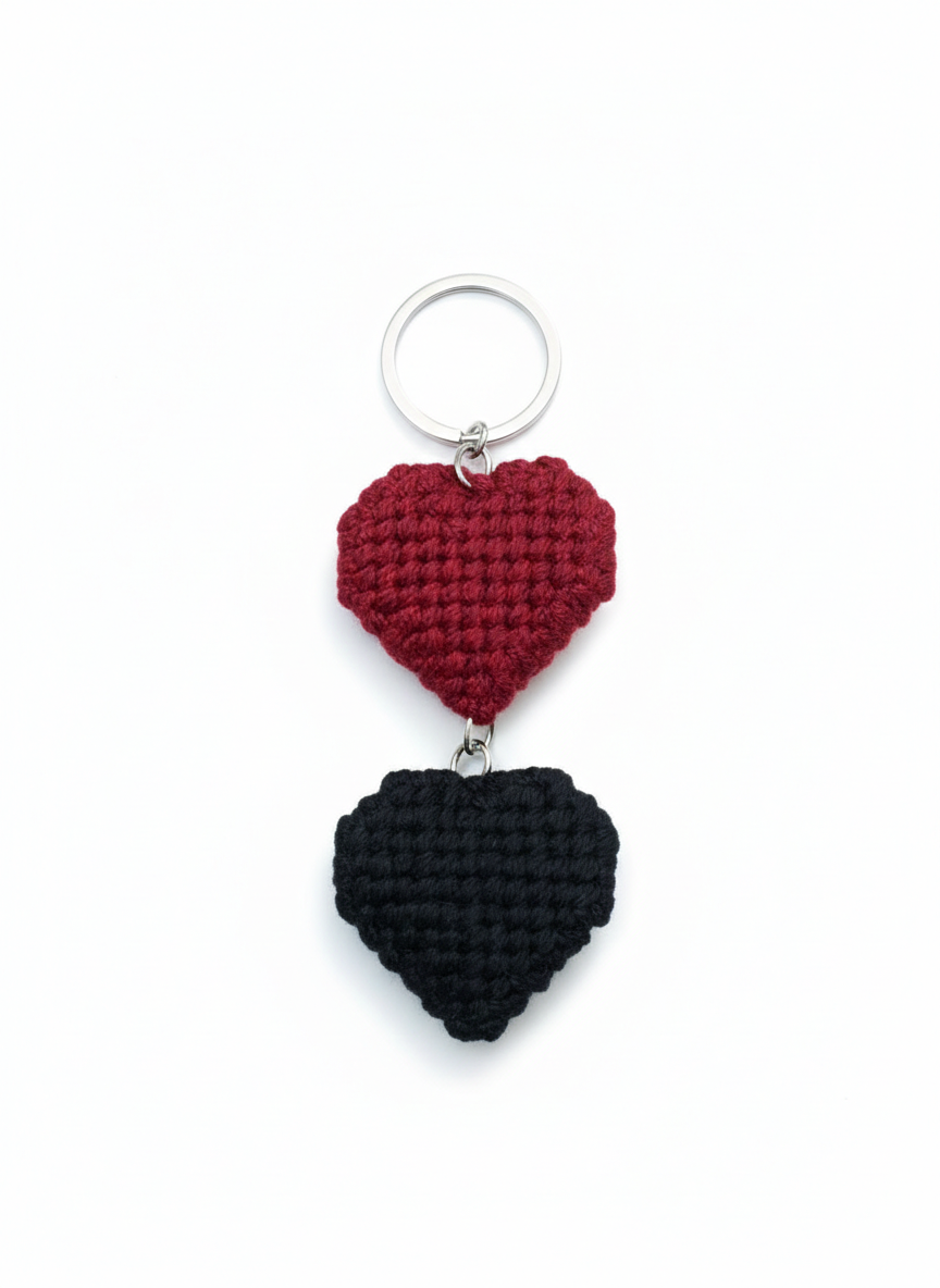 Artisan Mahroon Black handmade Needlepoint Keychain