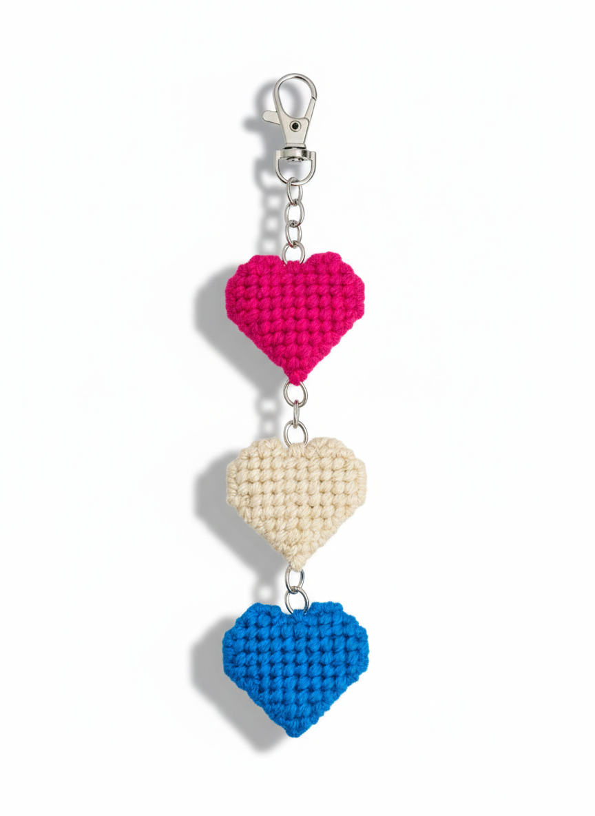 Trio Crochet Heart Style Bag Charm